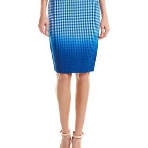 Bailey 44 NWT Astley Dip Dye Ombre Silk Pencil Skirt, blue and white, size 10